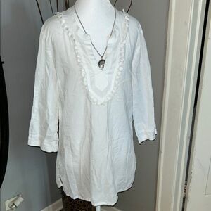 J.Crew White Women's Top with Pom-Pom Trim